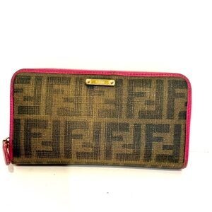 Fendi Brown and Pink Wallet with Iconic FF Monogram